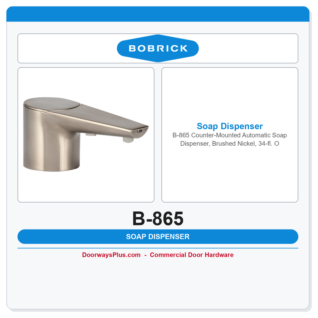 Bobrick B-865 Counter-Mounted Automatic Soap Dispenser, Brushed Nickel, 34-fl. Oz.