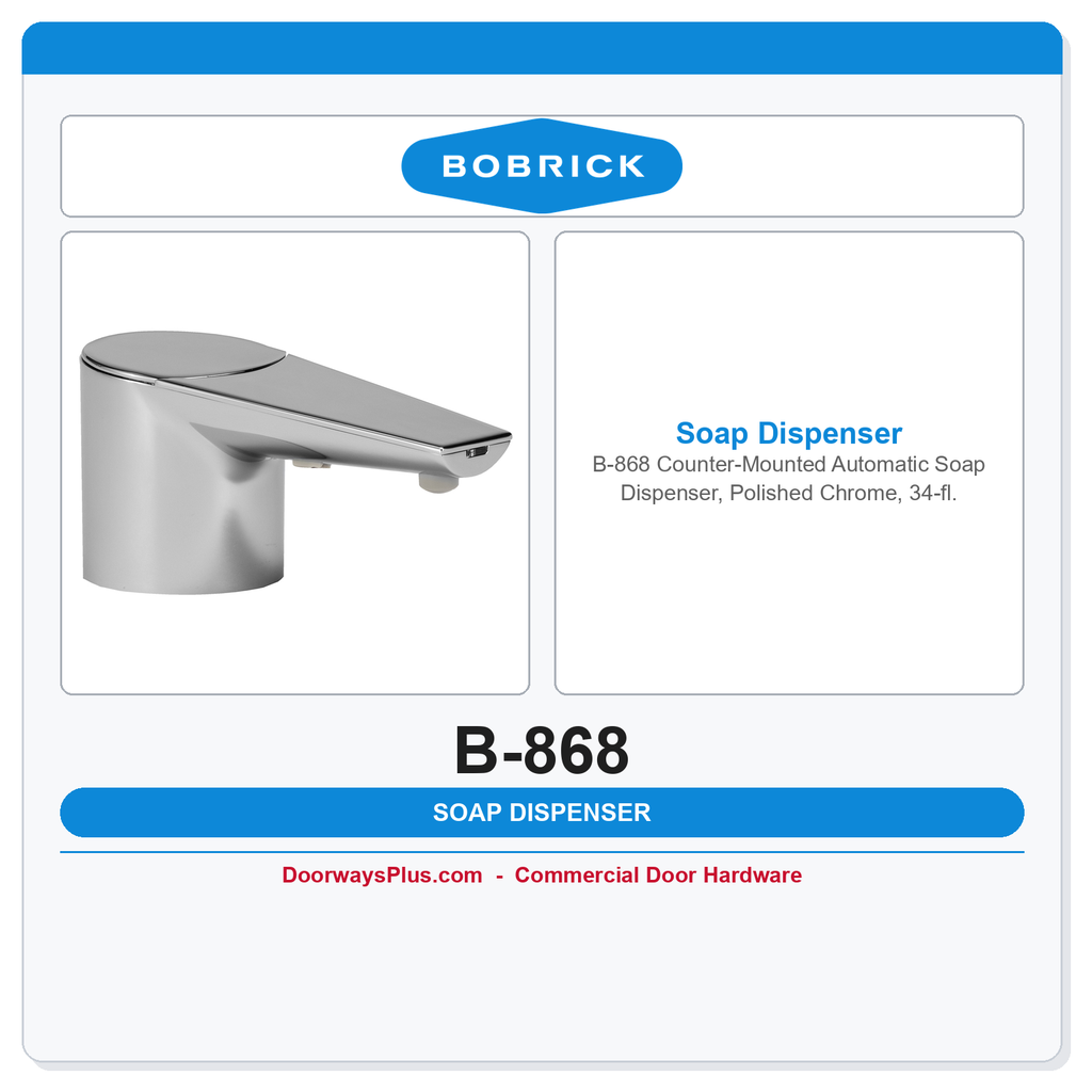 Bobrick B-868 Counter-Mounted Automatic Soap Dispenser, Polished Chrome, 34-fl. Oz.