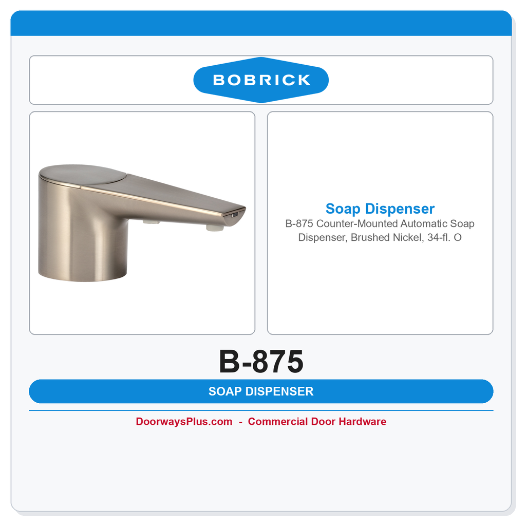 Bobrick B-875 Counter-Mounted Automatic Soap Dispenser, Brushed Nickel, 34-fl. Oz.