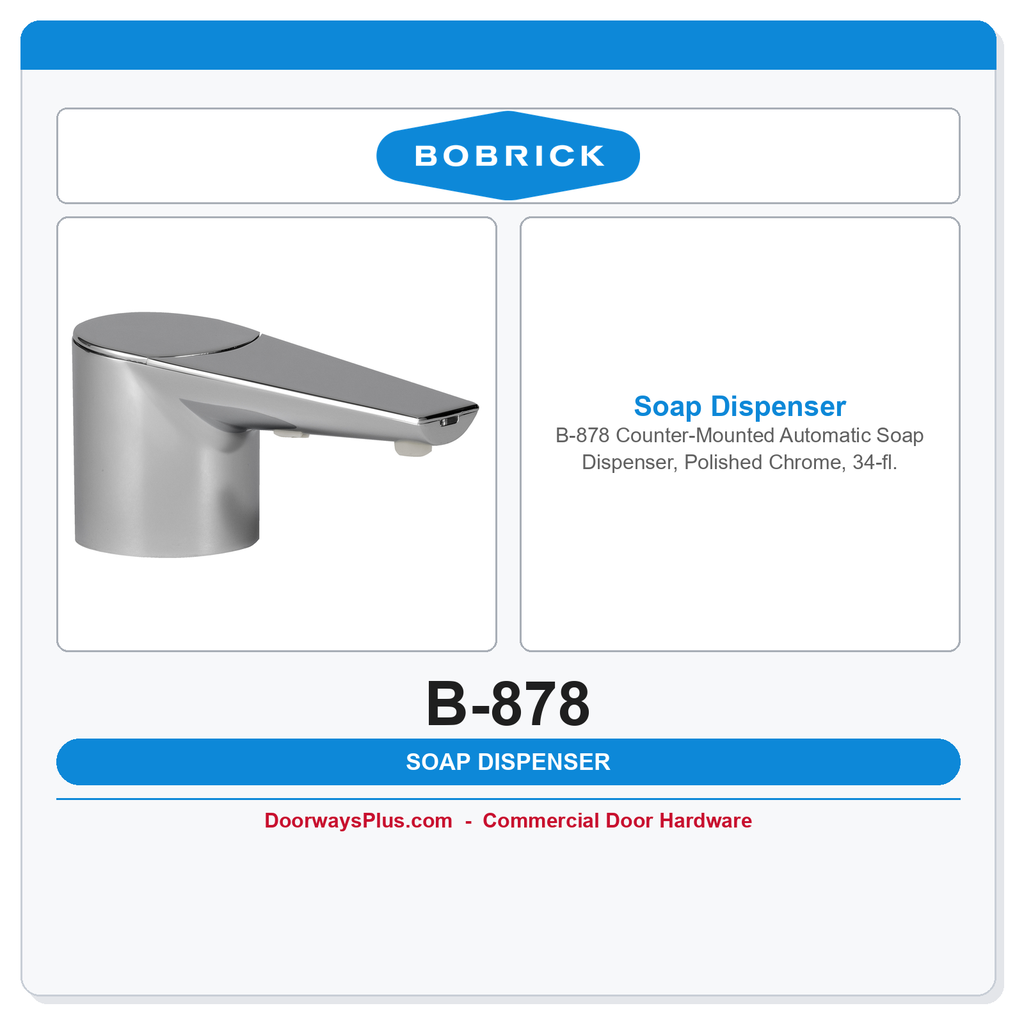 Bobrick B-878 Counter-Mounted Automatic Soap Dispenser, Polished Chrome, 34-fl. Oz.