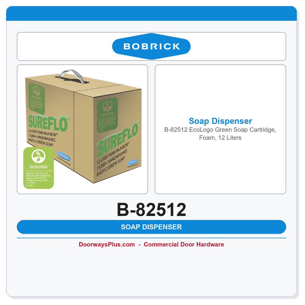 Bobrick B-82512 EcoLogo Green Soap Cartridge, Foam, 12 Liters