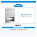 Bobrick B-359 Recessed Paper Towel Dispenser – C-Fold & Multifold, Satin Stainless