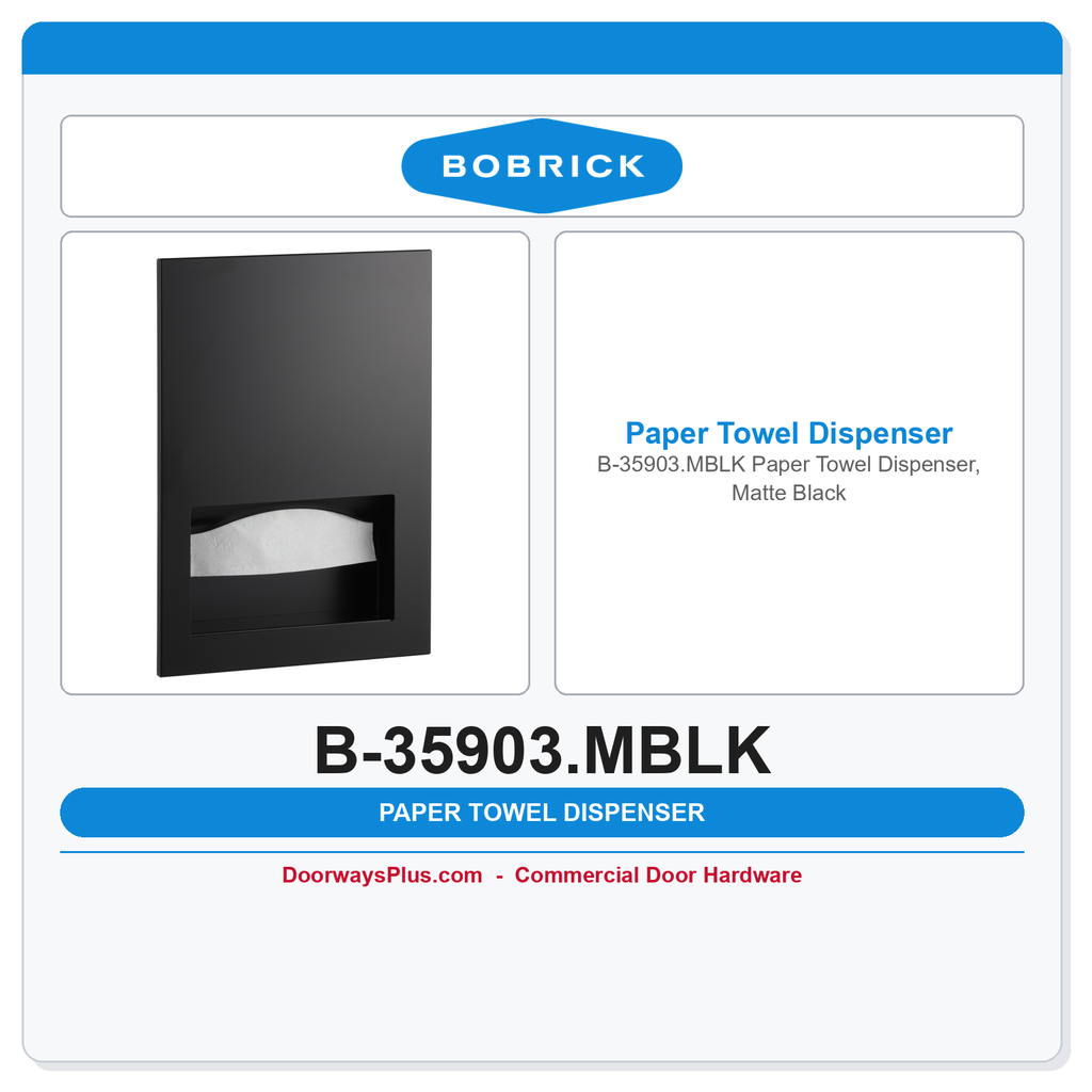 Bobrick B-35903.MBLK Paper Towel Dispenser, Matte Black