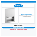 Bobrick B-359033 Recessed Paper Towel Dispenser – TrimLine Satin Stainless