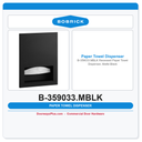 Bobrick B-359033.MBLK Recessed Paper Towel Dispenser, Matte Black