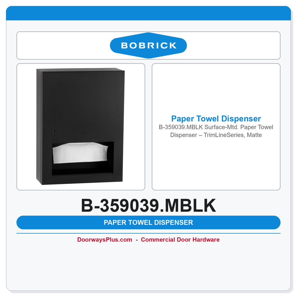 Bobrick B-359039.MBLK Surface-Mtd. Paper Towel Dispenser – TrimLineSeries, Matte Black