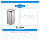 Bobrick B-2400 33-Gal. Floor-Standing Funnel-Top Waste Receptacle, Satin Stainless