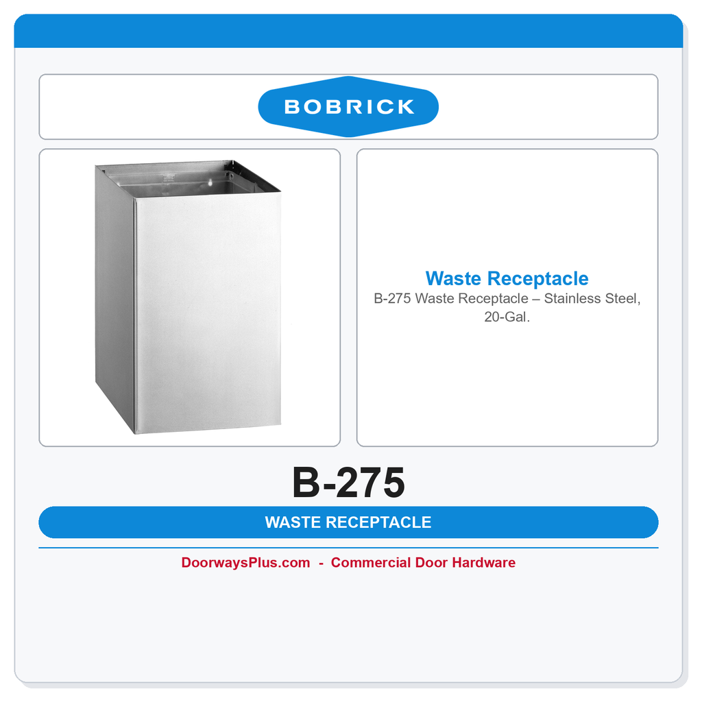 Bobrick B-275 Waste Receptacle – Stainless Steel, 20-Gal.