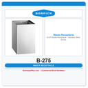 Bobrick B-275 Waste Receptacle – Stainless Steel, 20-Gal.