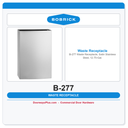 Bobrick B-277 Waste Receptacle, Satin Stainless Steel, 12.75-Gal.