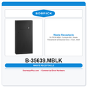 Bobrick B-35639.MBLK Surface-Mtd. Waste Receptacle w/Disposal Door, 3-Gal., Matte Black
