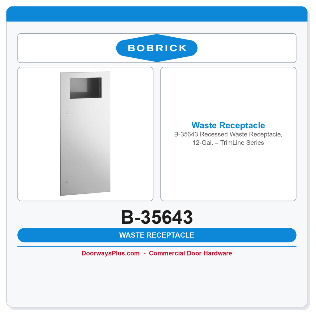Bobrick B-35643 Recessed Waste Receptacle, 12-Gal. – TrimLine Series