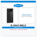 Bobrick B-35643.MBLK Recessed Waste Receptacle, 12-Gal., Matte Black
