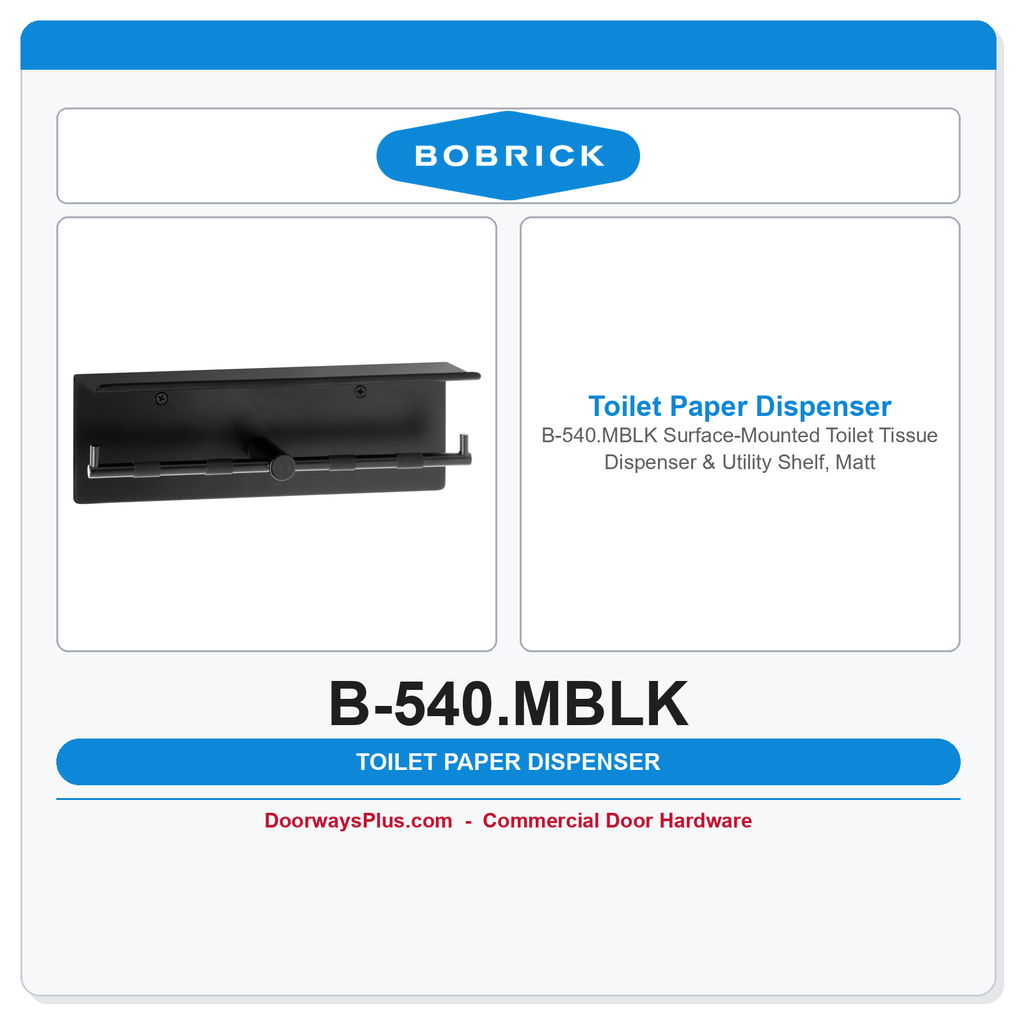 Bobrick B-540.MBLK Surface-Mounted Toilet Tissue Dispenser & Utility Shelf, Matte Black
