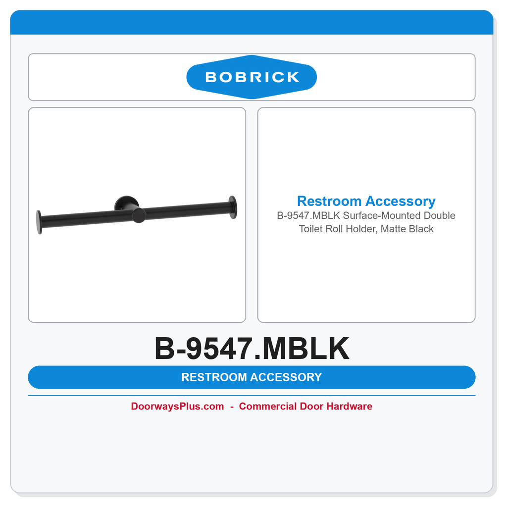 Bobrick B-9547.MBLK Surface-Mounted Double Toilet Roll Holder, Matte Black