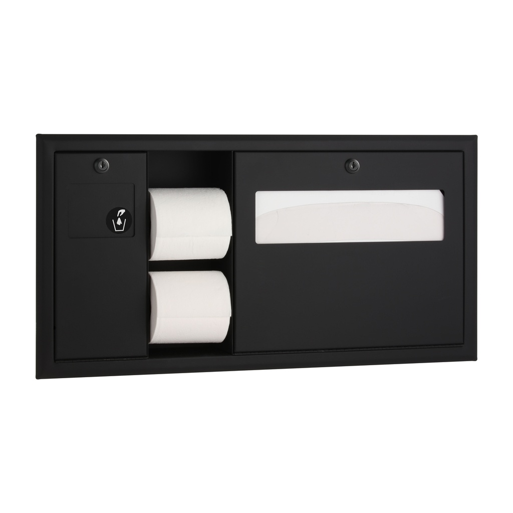 Bobrick B-3091.MBLK Recessed-Mounted Toilet Tissue, Seat-Cover Dispenser and Waste Disposal, Left Side, Matte Black
