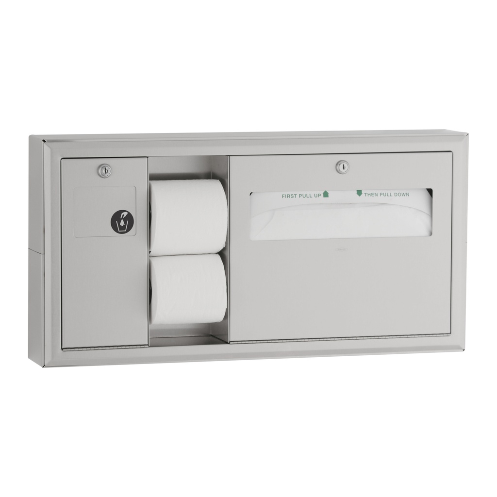 Bobrick B-30919 Surface-Mounted Toilet Tissue, Seat-Cover Dispenser and Waste Disposal, Left Side