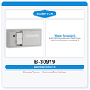 Bobrick B-30919 Surface-Mounted Toilet Tissue, Seat-Cover Dispenser and Waste Disposal, Left Side