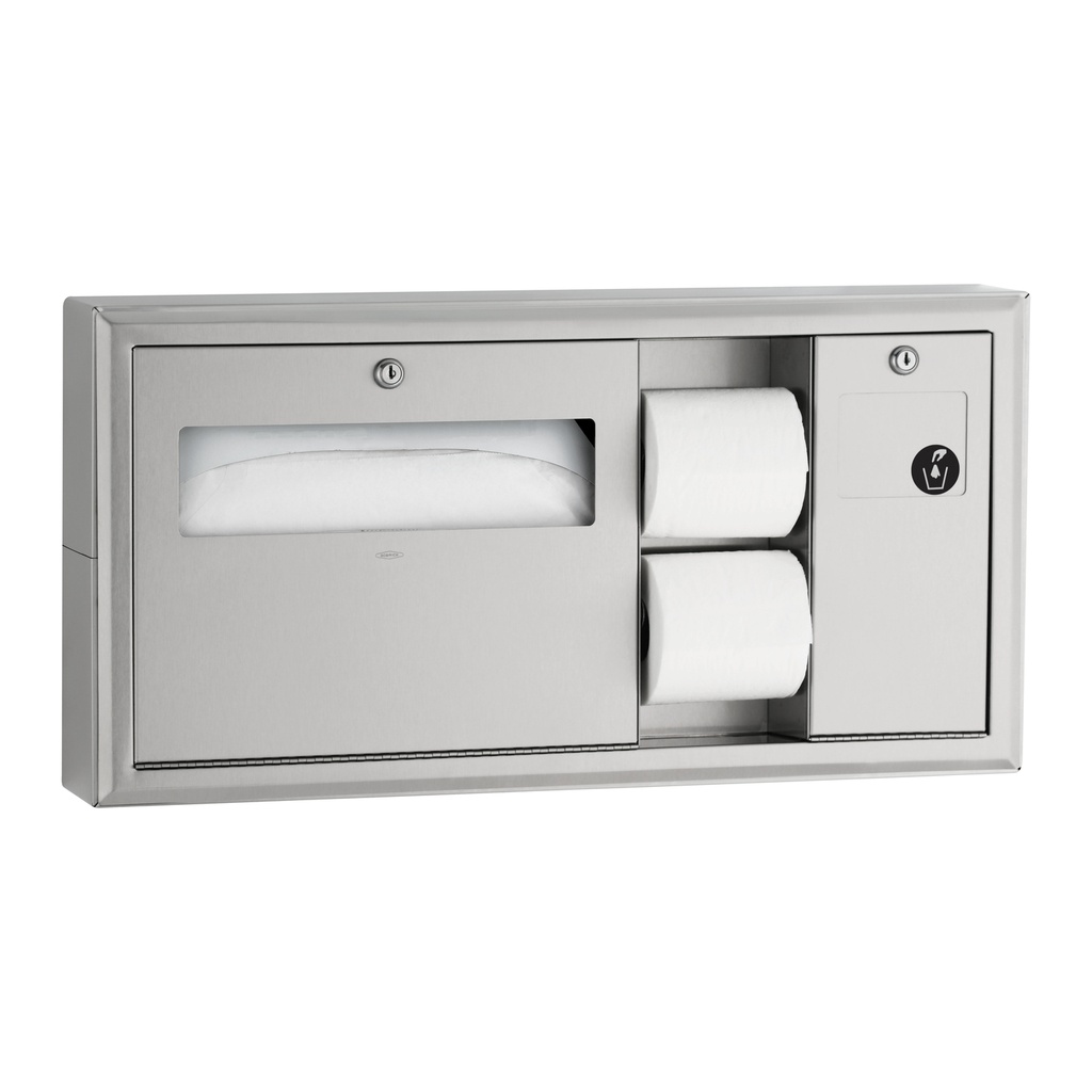 Bobrick B-30929 Surface-Mounted Toilet Tissue, Seat-Cover Dispenser and Waste Disposal, Right Side