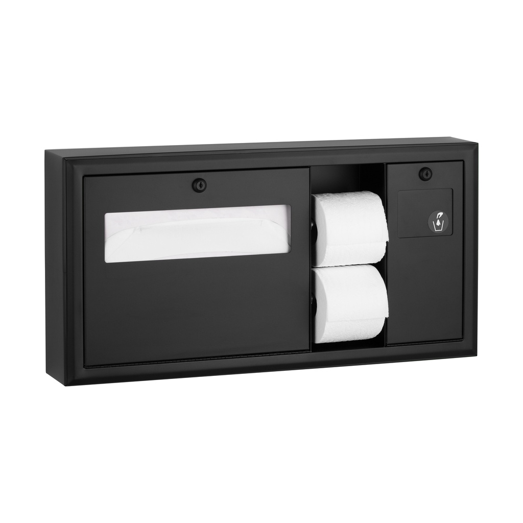 Bobrick B-30929.MBLK Surface-Mounted Toilet Tissue, Seat-Cover Dispenser and Waste Disposal, Right Side, Matte Black