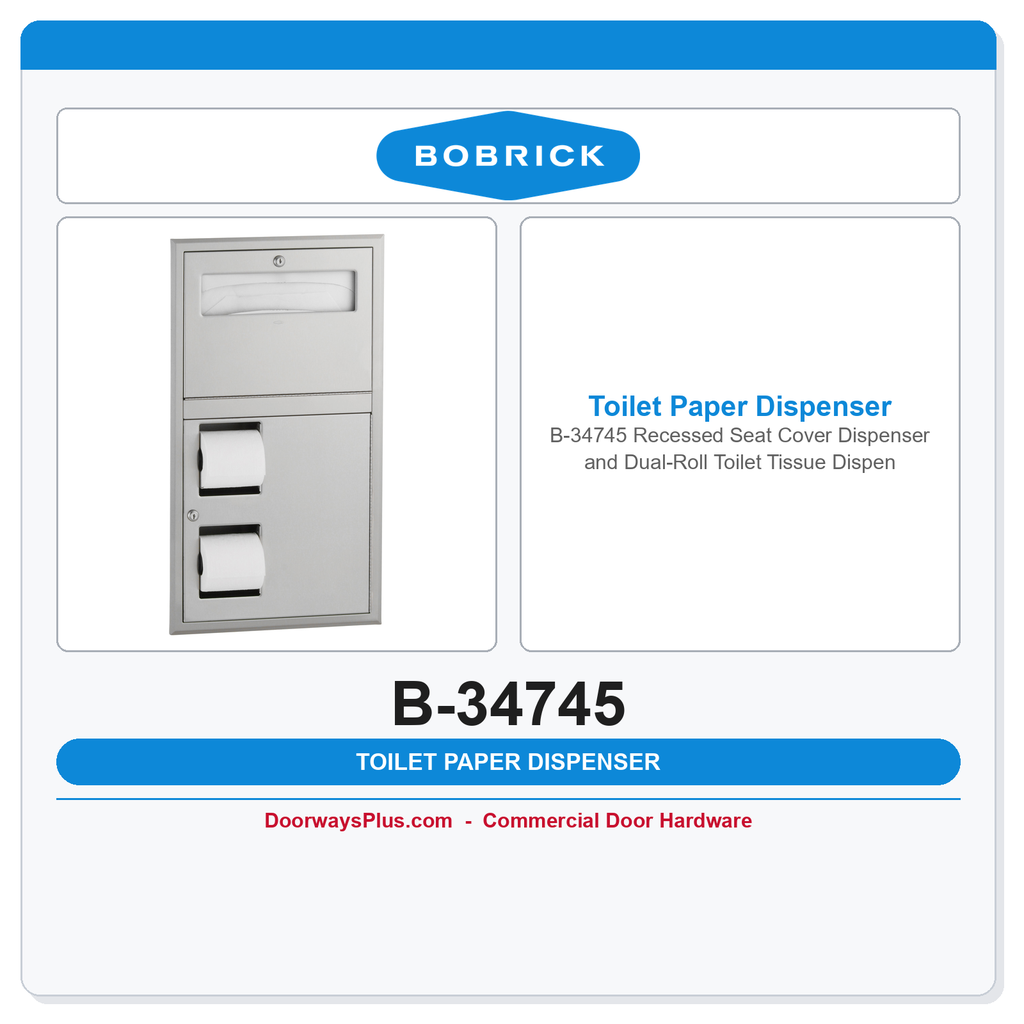 Bobrick B-34745 Recessed Seat Cover Dispenser and Dual-Roll Toilet Tissue Dispenser