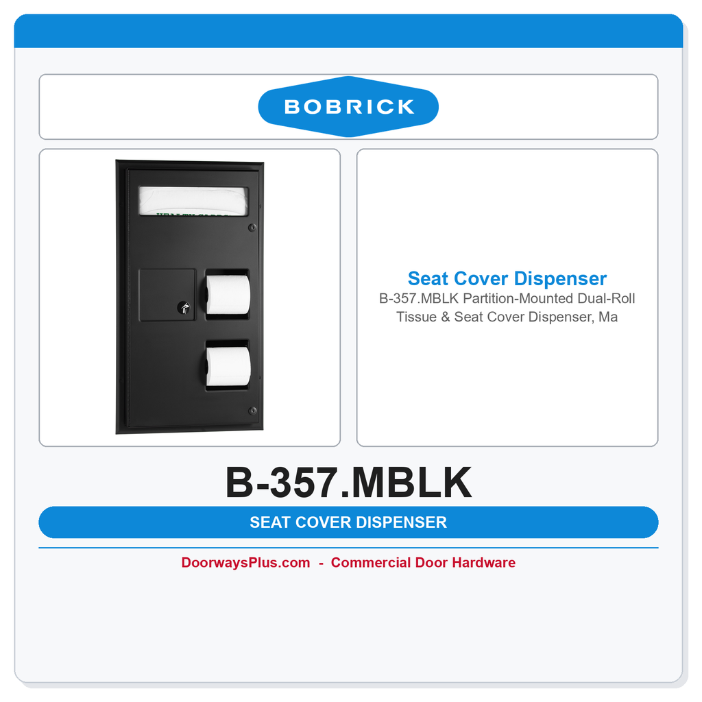 Bobrick B-357.MBLK Partition-Mounted Dual-Roll Tissue & Seat Cover Dispenser, Matte Black