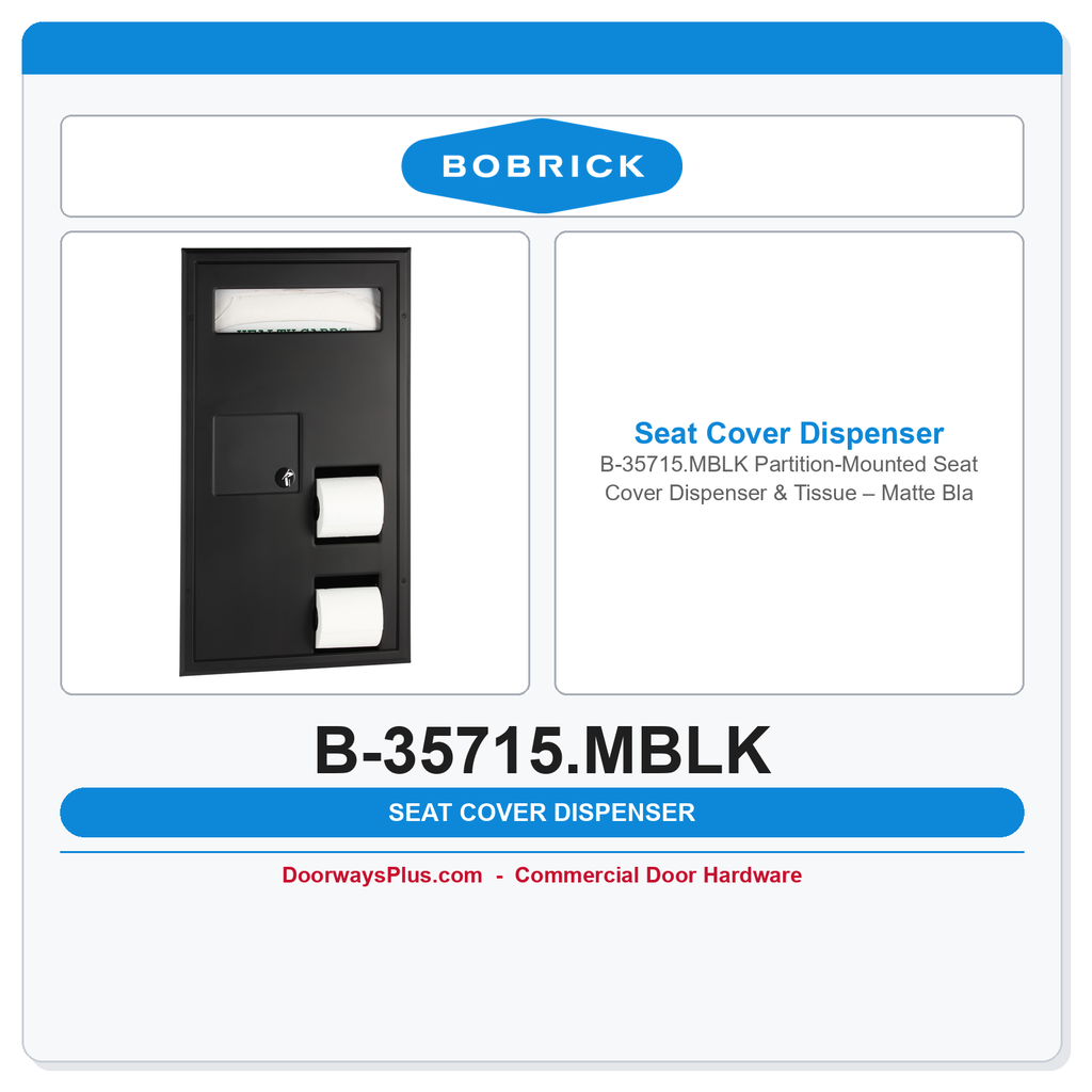 Bobrick B-35715.MBLK Partition-Mounted Seat Cover Dispenser & Tissue – Matte Black ADA