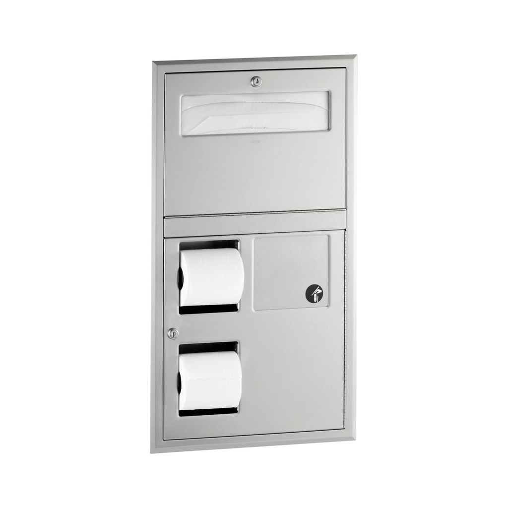Bobrick B-35745 Recessed Seat Cover Dispenser, Disposal, 0.8-Gal. Toilet Tissue Dispenser