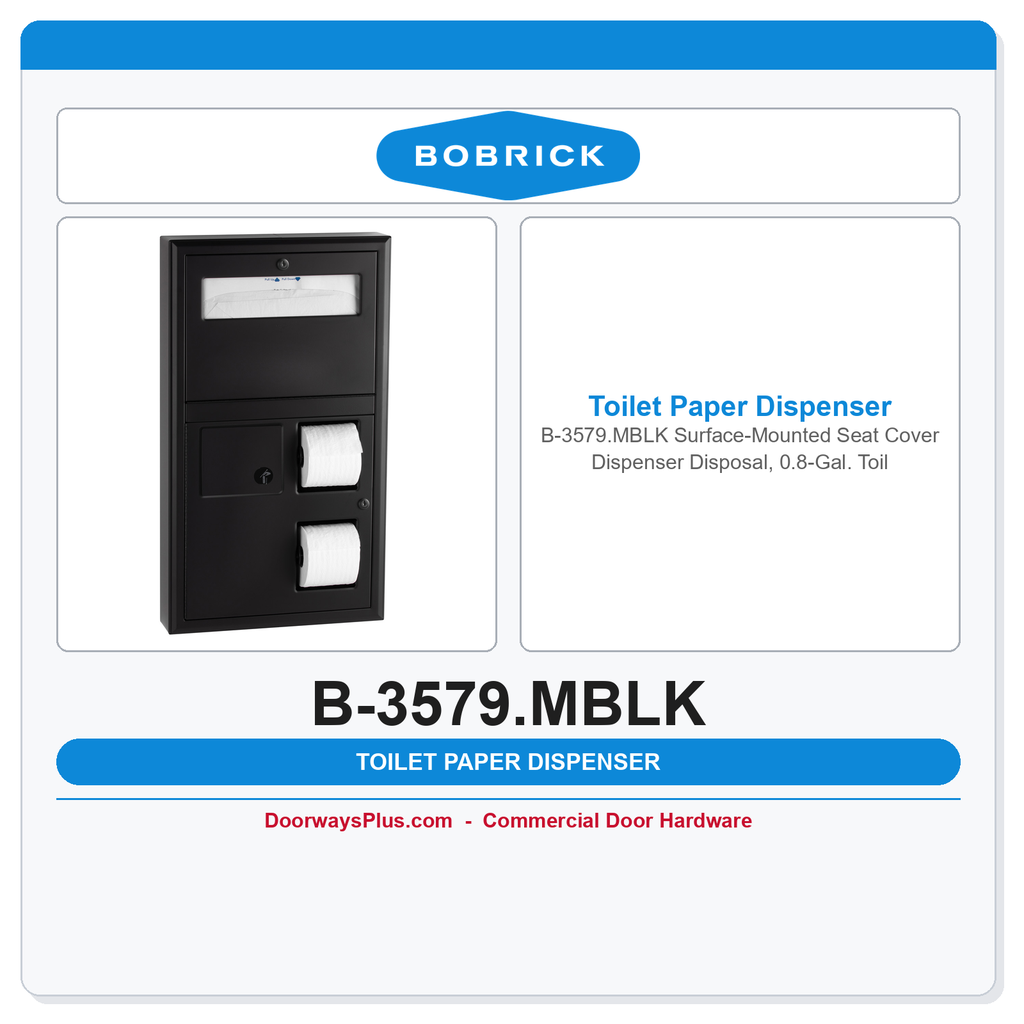 Bobrick B-3579.MBLK Surface-Mounted Seat Cover Dispenser Disposal & Toilet Tissue Dispenser, Matte Black