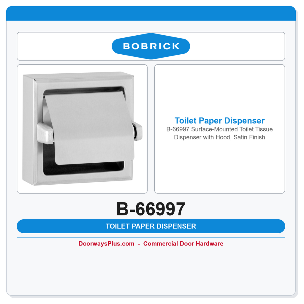 Bobrick B-66997 Surface-Mounted Toilet Tissue Dispenser with Hood, Satin Finish