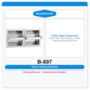 Bobrick B-697 Toilet Tissue Dispenser, 2 Rolls, Mounting Clamp, Bright Finish