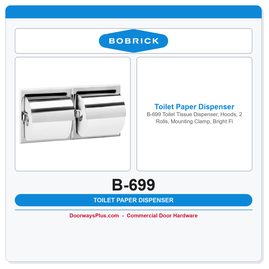 Bobrick B-699 Toilet Tissue Dispenser, Hoods, 2 Rolls, Mounting Clamp, Bright Finish
