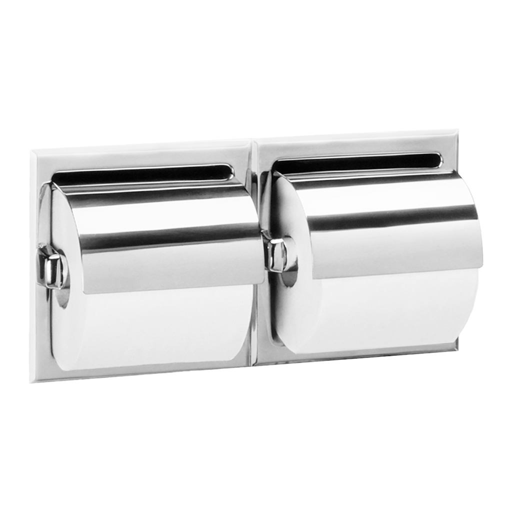 Bobrick B-699 Toilet Tissue Dispenser, Hoods, 2 Rolls, Mounting Clamp, Bright Finish