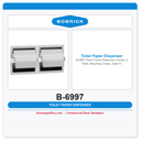 Bobrick B-6997 Toilet Tissue Dispenser, Hoods, 2 Rolls, Mounting Clamp, Satin Finish