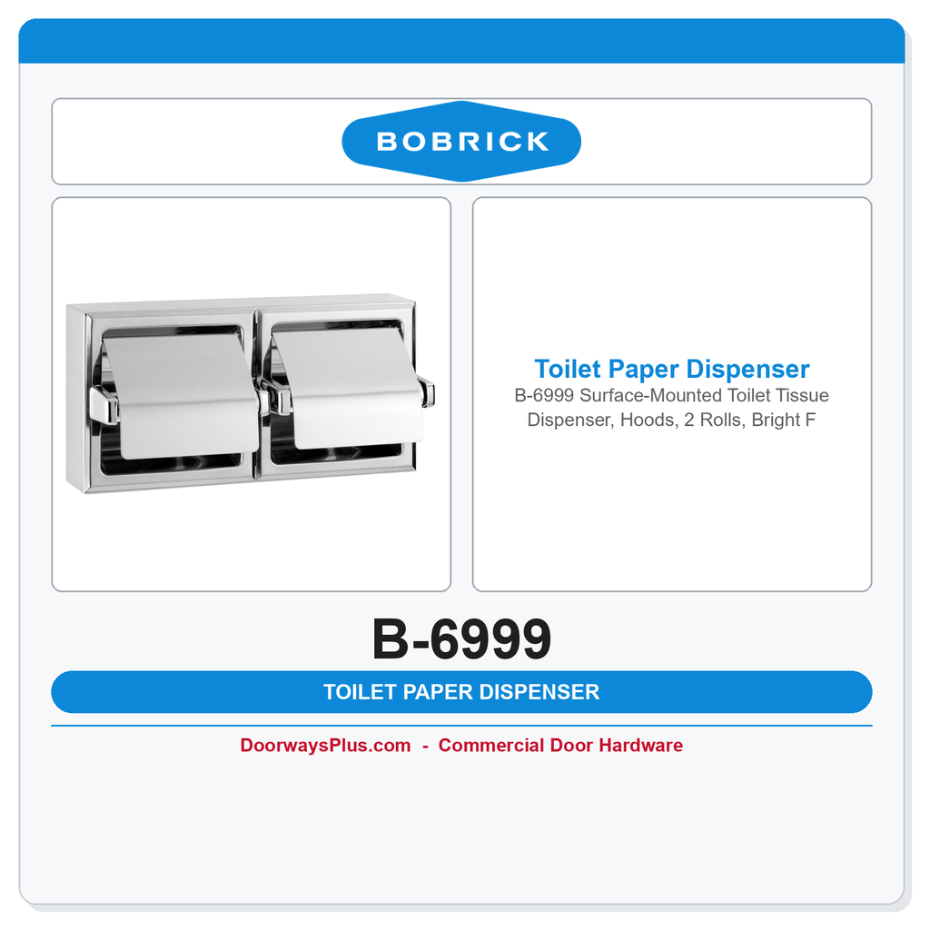 Bobrick B-6999 Surface-Mounted Toilet Tissue Dispenser, Hoods, 2 Rolls, Bright Finish