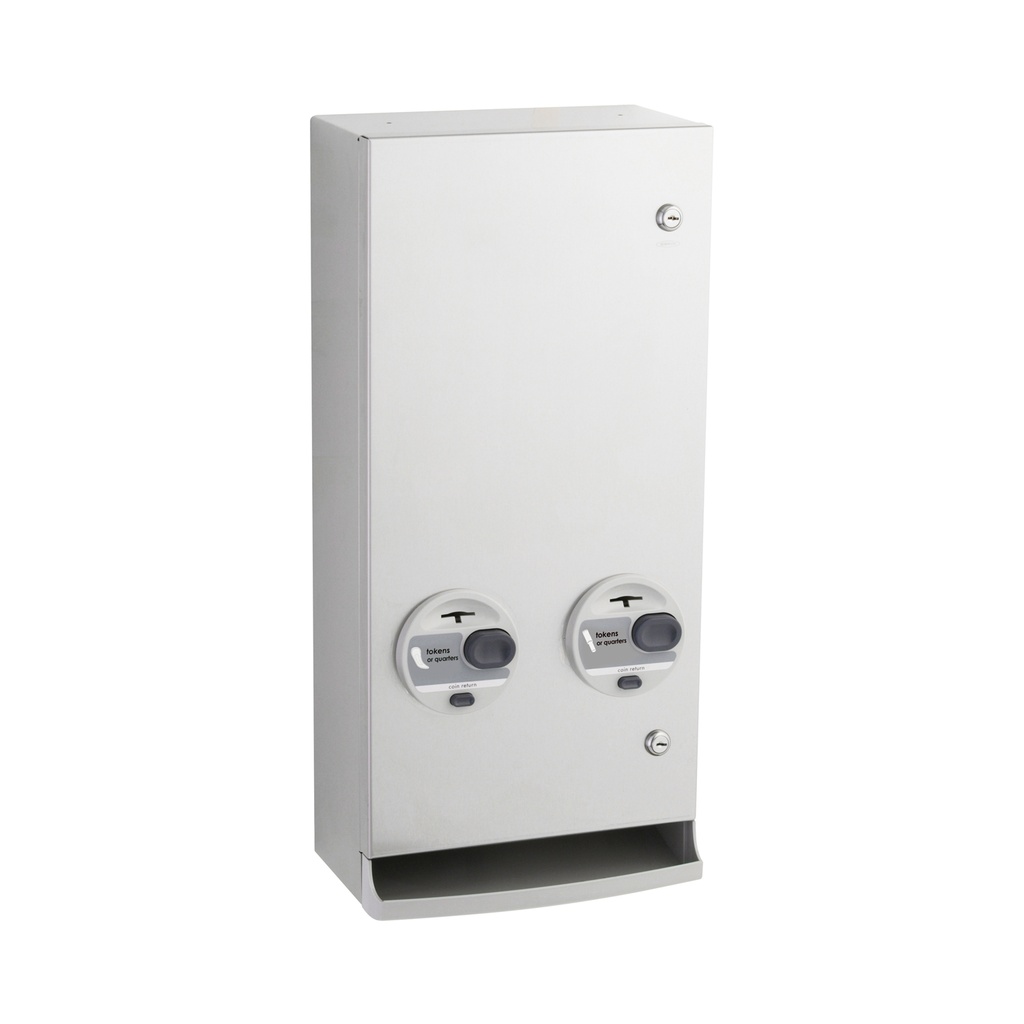 Bobrick B-2706T Surface-Mounted Push-Button Napkin/Tampon Vendor, Token Operation