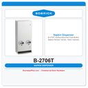 Bobrick B-2706T Surface-Mounted Push-Button Napkin/Tampon Vendor, Token Operation