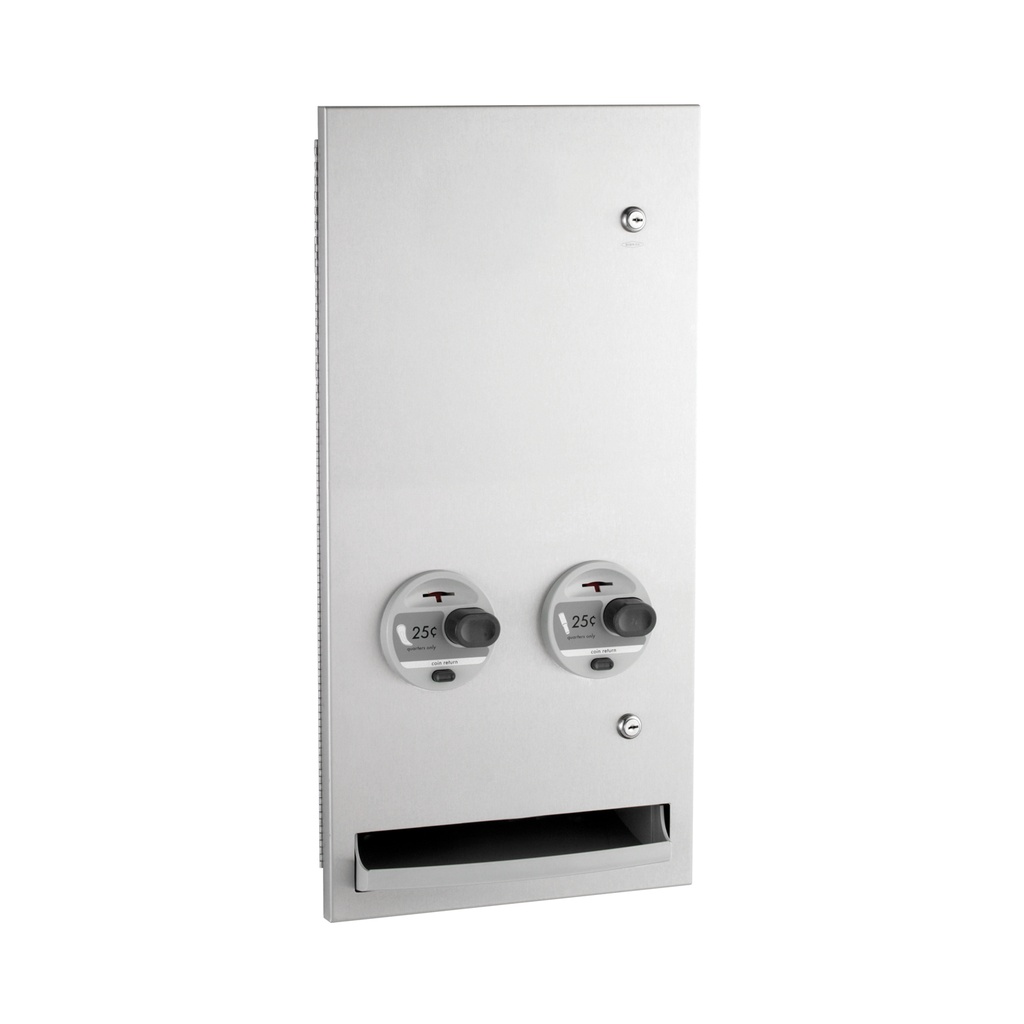 Bobrick B-37063 25 Recessed Napkin / Tampon Vendor, 25-Cent Operation