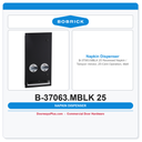 Bobrick B-37063.MBLK 25 Recessed Napkin / Tampon Vendor, 25-Cent Operation, Matte Black