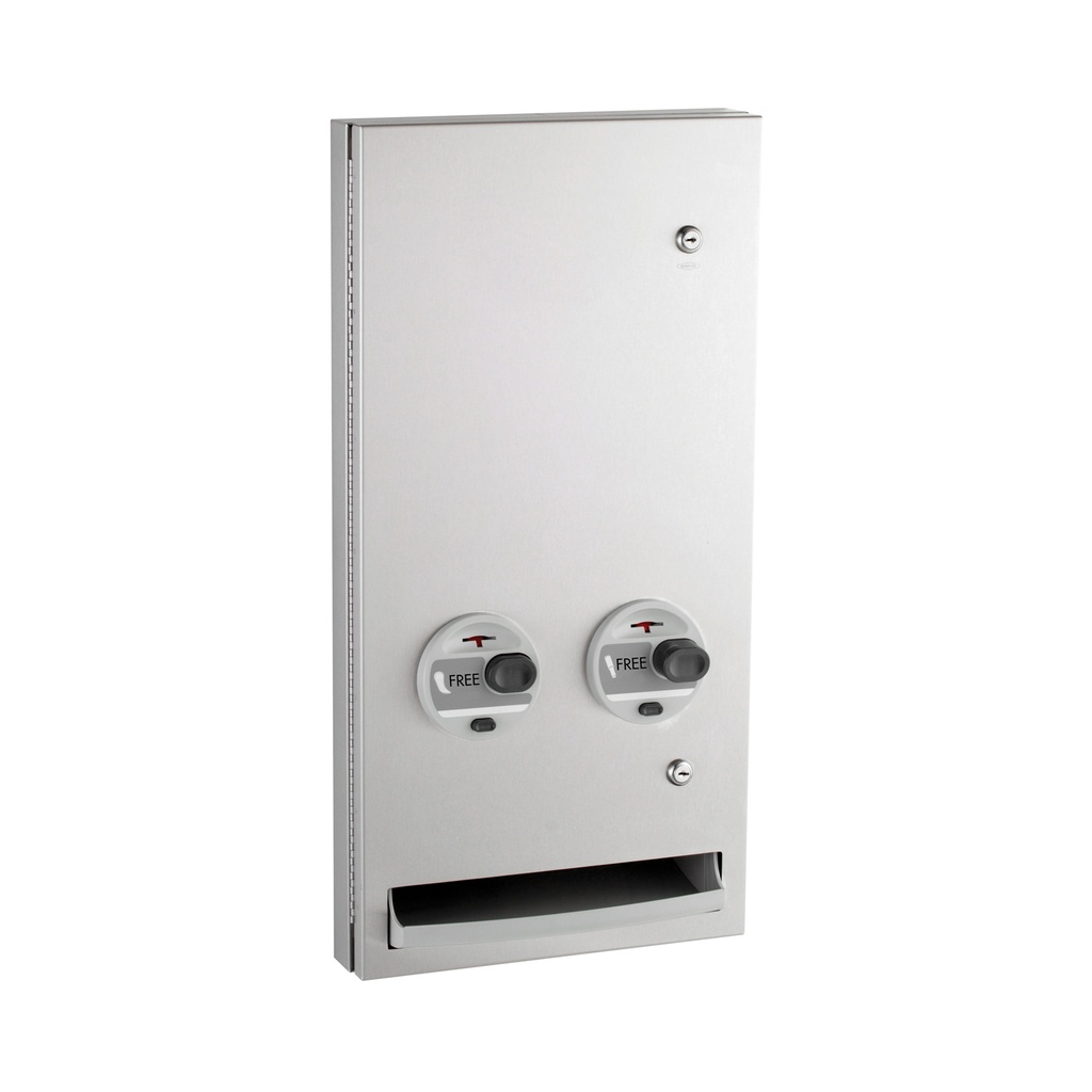 Bobrick B-370634C Semi-Rece ssed P ush-Button Napkin/Tampon Vendor, Free no-coin Operation