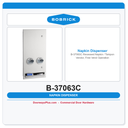 Bobrick B-37063C Recessed Napkin / Tampon Vendor, Free Vend Operation