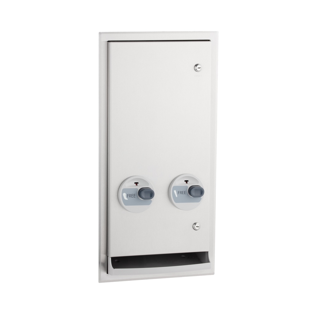 Bobrick B-3706C Recessed or Semi-Recessed Push-Button Napkin/Tampon Vendor, Free no-coin Operation