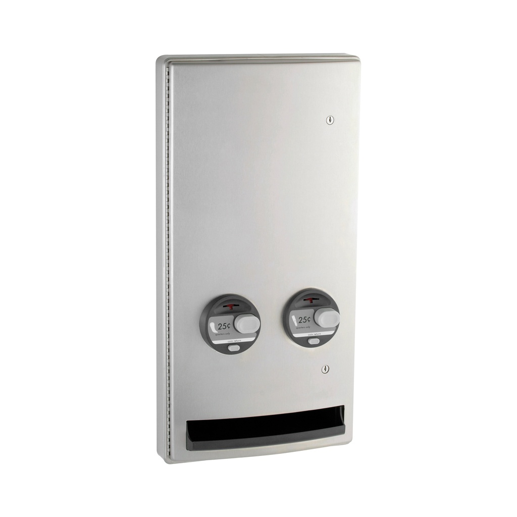 Bobrick B-47064 25 Semi-Recessed Push-Button Napkin/Tampon Vendor, Single-Coin 25¢Operation