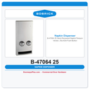Bobrick B-47064 25 Semi-Recessed Napkin/Tampon Vendor, 25¢ ADA Push-Button