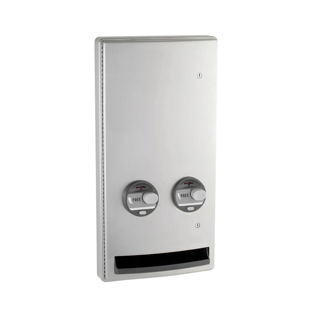 Bobrick B-47064C Semi-Recessed Push-Button Napkin/Tampon Vendor, Free no-coin Operation