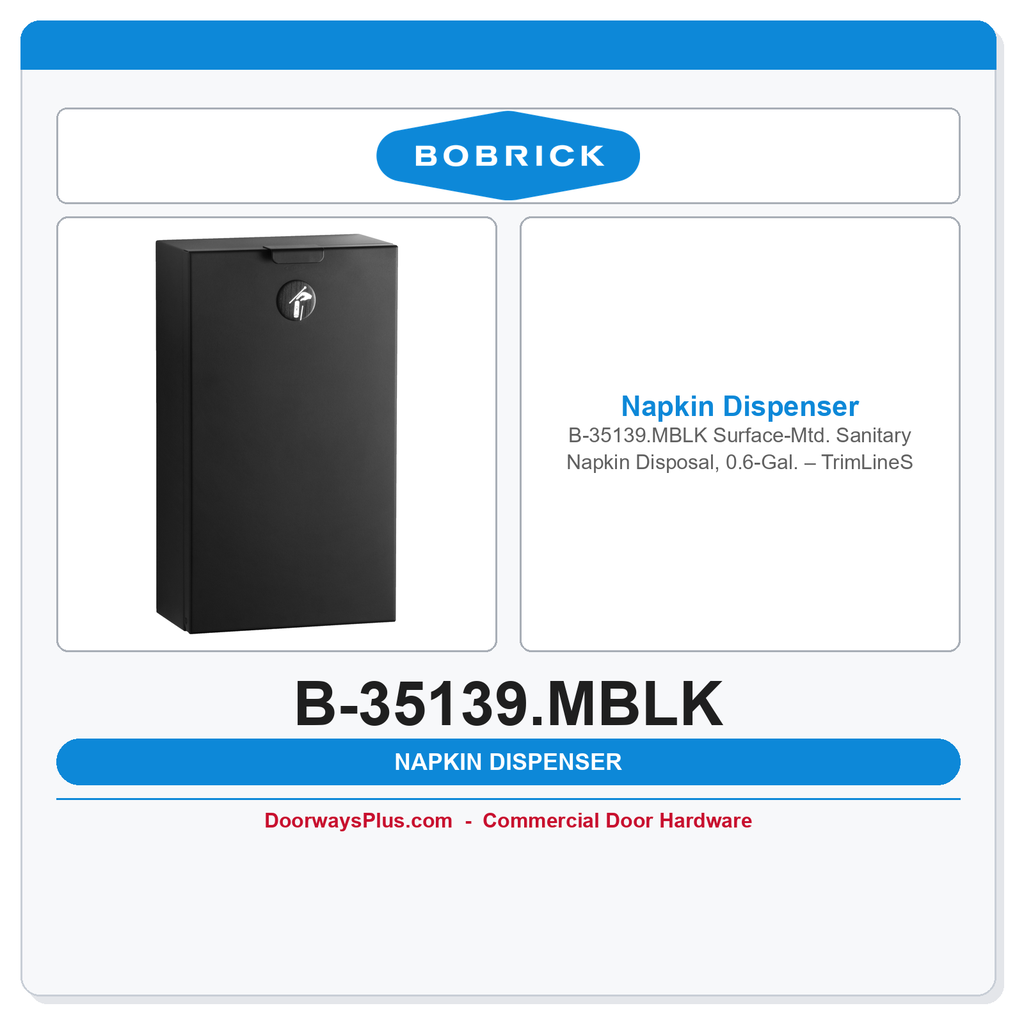 Bobrick B-35139.MBLK Surface-Mtd. Sanitary Napkin Disposal, 0.6-Gal. – TrimLineSeries, Matte Black