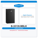Bobrick B-35139.MBLK Surface-Mtd. Sanitary Napkin Disposal, 0.6-Gal. – TrimLineSeries, Matte Black