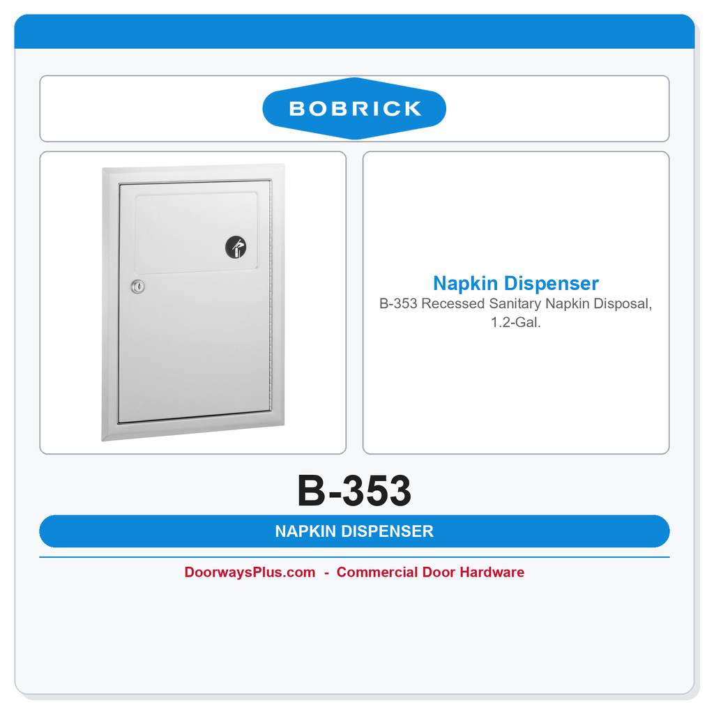 Bobrick B-353 Recessed Sanitary Napkin Disposal, 1.2-Gal.