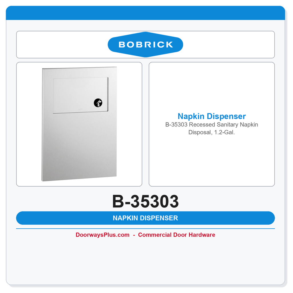 Bobrick B-35303 Recessed Sanitary Napkin Disposal, 1.2-Gal.