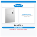 Bobrick B-35303 Recessed Sanitary Napkin Disposal, 1.2-Gal.